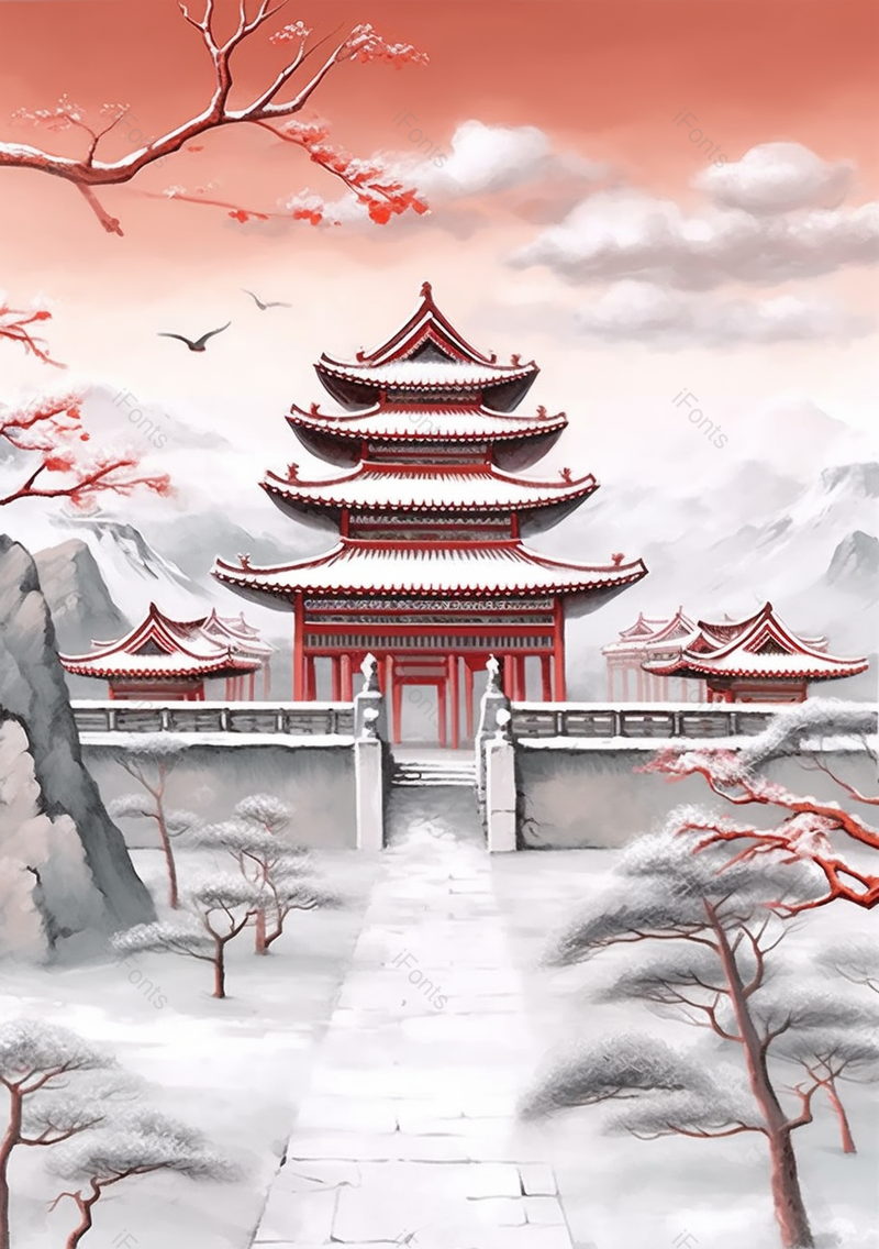中国传统冬季水墨雪景插画,插画/手绘图,插画/手绘图库,插画/手绘图下载,插画/手绘